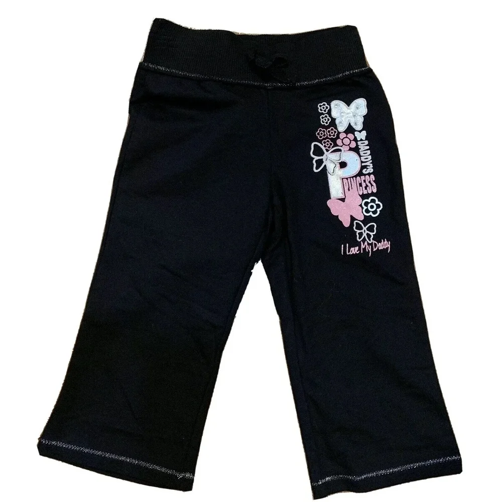 One Step Up Girls Pants 5 New with Tags Black Pink Daddy's Princess Butterflies